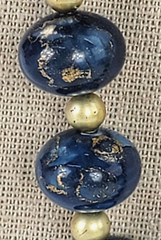 Vintage Gold And Blue Beaded Necklace 24 in Spring Ring Clasp