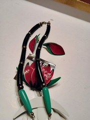 Contempo Pink Lotus Enamel Necklace , Brooch,Earrings Set New Old Stock STUNNING