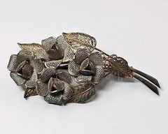 Antique 800 Silver Gilt Rose Bouquet Broach Trombone Clasp European Hallmarks?