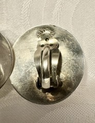 Vintage 925 Sterling Silver Black Onyx Round Bezel Clip-On Earrings 1.25in