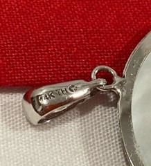 Vintage TH 14k Solid White Gold Mother Of Pearl Filigree MOP Round Pendant 4.13g
