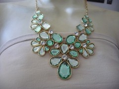 STATEMENT LRG SKY BLUE * CLEAR RHINESTONES FLOWERS BIB NECKLACE #15/28