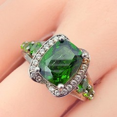 Contemporary Marked Sterling Silver Cushion Cut Green Tourmaline Ring Sz 10