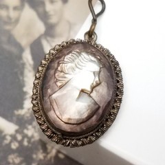Antique Vintage Cameo Pendant Carved Black Shell Estate Collectible Charm