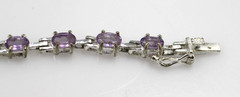 FAS 925 Sterling Silver purple oval cut stones tennis style chain Bracelet 7”