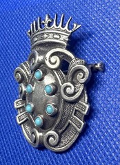 1890s Antique 50x40mm 800 Silver Crown Brooch Turquoise 22g Germany