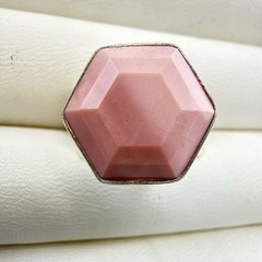 Jay King Ring Pink Stone Hexagon Carved size 8 Sterling Silver 925 Geometric