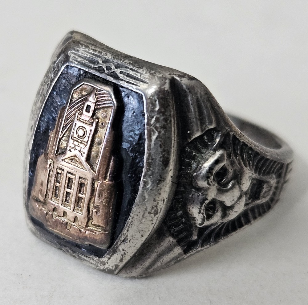 1938 10K SOLID GOLD & STERLING SILVER SCHOOL CLASS RING SIZE 7.5