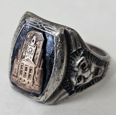 1938 10K SOLID GOLD & STERLING SILVER SCHOOL CLASS RING SIZE 7.5