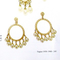 VTG RUNWAY NAPIER DANGLING FILIGREE GP 2″ HOOP FAUX PEARL EARRINGS POSTS EXC