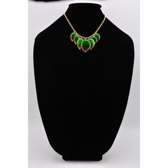 Vintage Leaf Charm Collar Necklace Vibrant Green Enamel Charm NOS 1980s BinA16