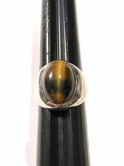 Vintage Sterling Silver Tigers Eye Dome Signet Ring Sz 10