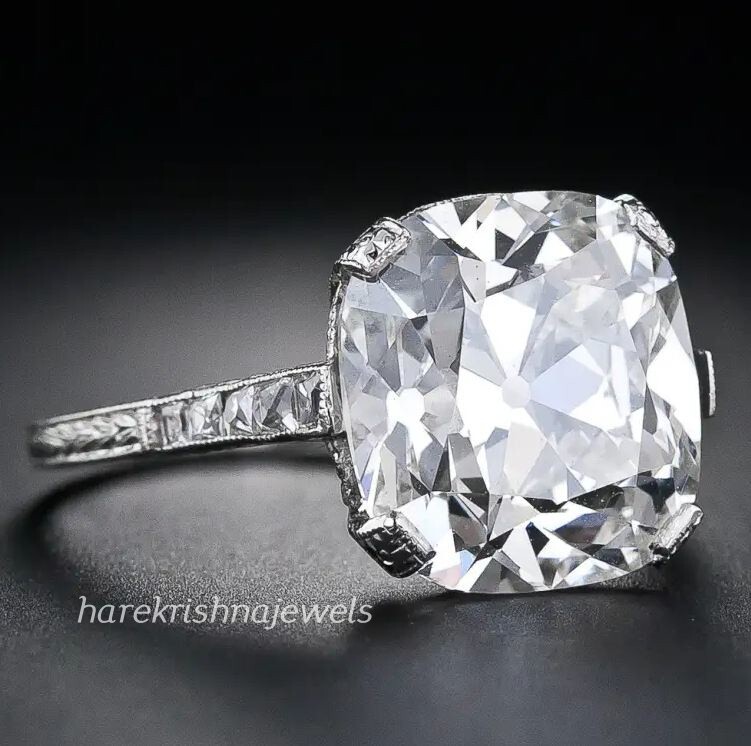 4CT Lab-Created Cushion Cut Diamond Vintage Engagement Ring 14K White Gold Over