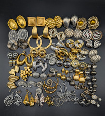 50 Pairs of Mostly Vintage Silver Tone and Gold Tone Earrings For Wear Or Crafts