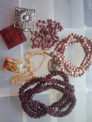 Lot of 4 necklaces garnet pearl cloisonne silver gold tone