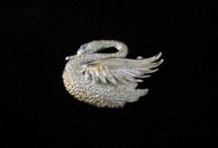 Vintage GERRYS Textured Silver-toned Swan Markasite Eye Brooch