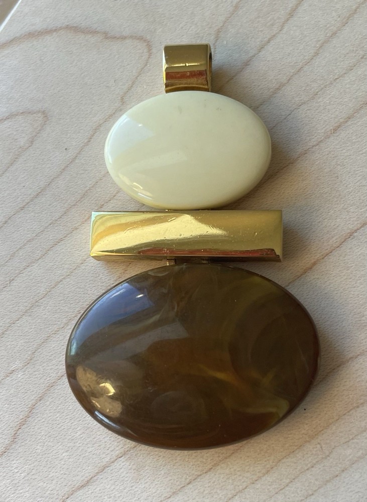 Vintage Avon Pendant Brown Cream Lucite Gold Tone Signed