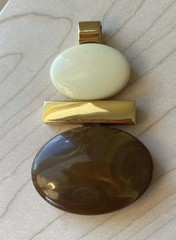 Vintage Avon Pendant Brown Cream Lucite Gold Tone Signed