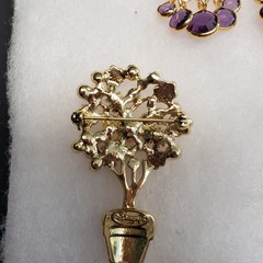 Vtg Danecraft nos gold tone rhinestone faux pearl Flower Bush Pin