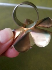 Goldtone Yellow Enamel Quartz Stone Center Flower Ring ~ Adjustable Size