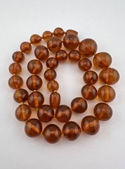 Old Chinese Natural Honey Cognac Amber 9mm-15mm Bead Knotted Necklace 18″ -30.9g