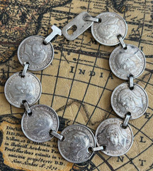 8 Australian Sixpence Silver Coins/ Vintage Bracelet