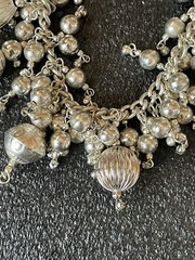 Vintage Silver-Tone Beaded Charm Necklace with Dangling Ornaments – 17”