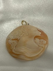 Vintage Italian Hand Carved Shell Cameo Pendant 14K Gold Bail Estate 2.9”
