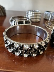 Vintage Metal Black And White Inlayed Enamel Bangles LOT OF 6 BANGLES