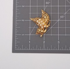Filigree Butterfly brooch, Faux Pearls, Rhinestones, Vintage Gold Tone