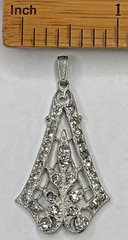 Antique Lavalier Art Nouveau Rhinestone Paste Silver Tone Filigree Pendant