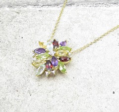 Gold Over 925 Silver Multi Gemstones & Genuine Diamond Pendant & Chain PT1335