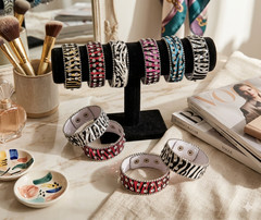 Zebra Print Rhinestone Wrap Bracelets Snap Leather Crystal Cuff Bracelet 12 pcs