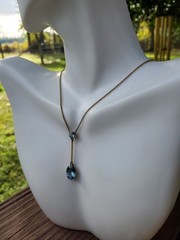 Antique Lavalier With Natural Aquamarine Gemstone 15k Yellow Gold