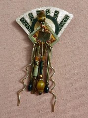 UNIQUE Handmade? Abstract Art Deco Dangle Beads Beaded Brooch Pin Pendant