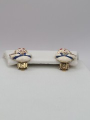 Vintage Patriotic Christmas Snowman Enamel ClipOn Earrings American Flag Holiday