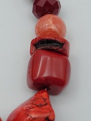 Vintage Red Coral Glass Mix Beaded Bracelet 6.25″