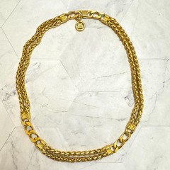 Vintage Givenchy Gold Tone Necklace Multi Strand Curb & Foxtail Chain Signed