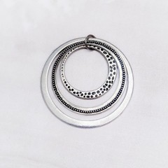 Vintage Pendant Large Silver Tone Circle with Black Details – No Chain Included