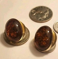 Art Deco Vtg Antique 14kt Solid Gold Huge Amber Hallmark Earrings Not Scrap 7.8g