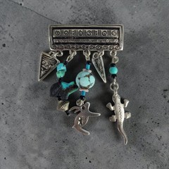 VTG Sunwest Silver Sterling Dangle Fetish Brooch Turquoise Animal Pin Zia Sun