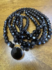 Vintage Black Faceted Glass Bead Necklace & Bracelet. MC. 150g