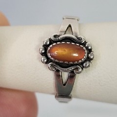 Vtg signed WM Wheeler STERLING Silver Orange Shell Ring sz-7.5 Estate 925 2.4g