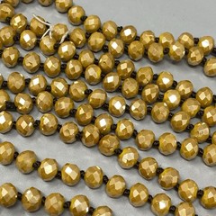 Czech Gold Glass Bead Flapper Necklace Fire Polished Coated Hand Knotted Cord 62