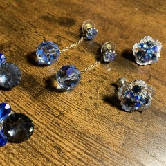 Vintage Blue Crystal Earrings Lot 3 Pairs Cluster Dangle Flower Retro Jewelry