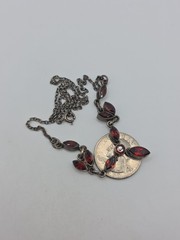 Vintage Sterling Silver 925 Garnet Collar Necklace 16″ 9.5g