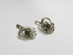 Vintage USSR 875 silver earrings, star, nephritis 3,73 gr.