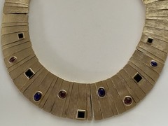 Vintage Les Bernard Gold Tone Jeweled Cleopatra Bib Collar Necklace