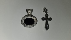 3pc Mixed Jewelry Lot 925 Silver Ring w/ Onyx & Cross, Oval Onyx Pendants