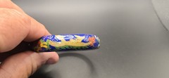 VTG Chinese Cloisonné Bangle Bracelet Blue With Multi Color Painted Designs